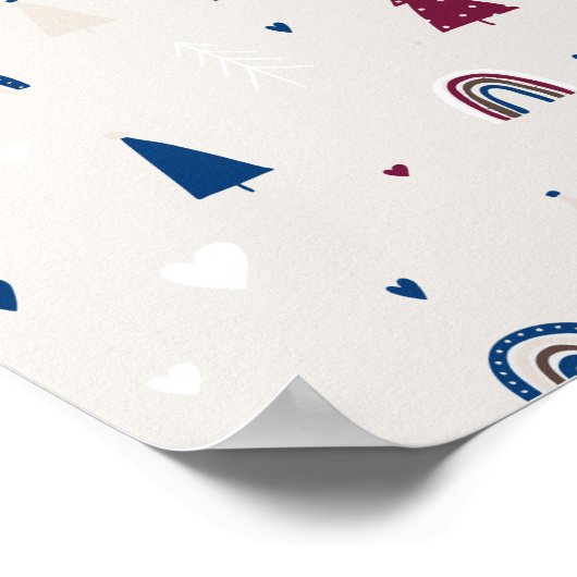 Moderne Boho Kerst Blauw & Beige Wall Art Print (Hoek)