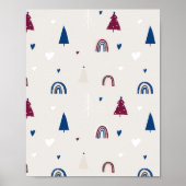 Moderne Boho Kerst Blauw & Beige Wall Art Print (Voorkant)