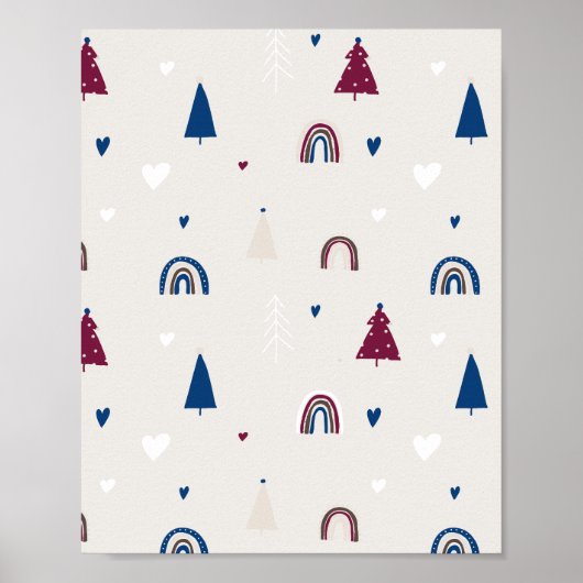 Moderne Boho Kerst Blauw & Beige Wall Art Print (Voorkant)