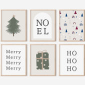 Moderne Boho Kerst Blauw & Beige Wall Art Print