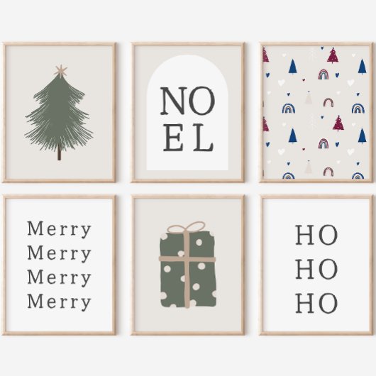 Moderne Boho Kerst Blauw & Beige Wall Art Print