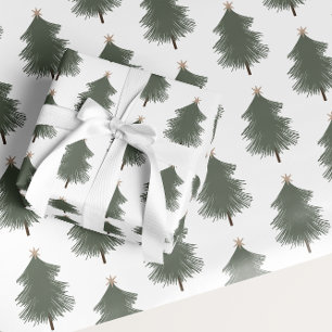 Moderne Boho Kerst Groen en Gouden Boom Cadeaupapier