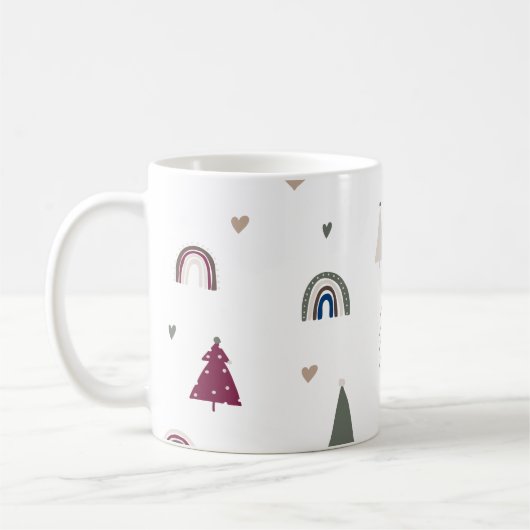 Moderne Boho Kerst Regenboog en Hart Print Koffiemok (Links)
