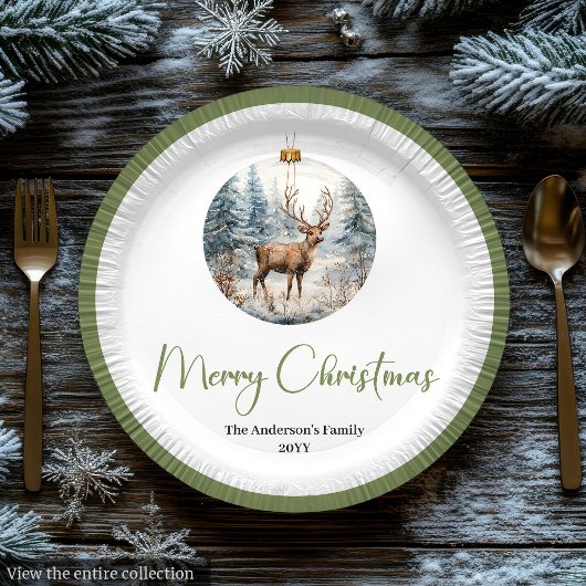 Moderne Boho Kerst Scene Botanische Dinnerbord Papieren Bordje