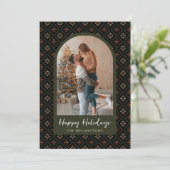 Moderne Boho Kerst Vakantie Patroon Boog Foto Feestdagenkaart (Staand voorkant)