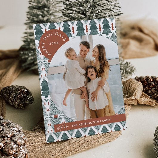 Moderne Boho kerstboom foto vakantie Kaart