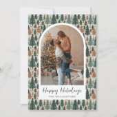 Moderne Boho Kerstboom Patroon Boog Foto Feestdagenkaart (Voorkant)