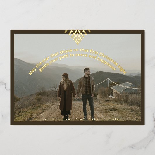 Moderne Boho Kerstfoto Folie ster Vakantie Kaart (Voorkant)