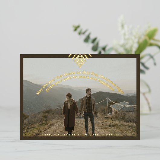 Moderne Boho Kerstfoto Folie ster Vakantie Kaart (Staand Voorkant)