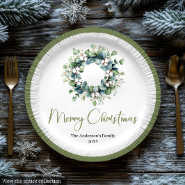 Moderne Boho Kerstkrans in botanische stijl Papieren Bordje