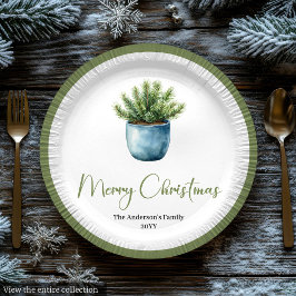 Moderne Boho Kerstkrans in Botanische Stijl Papieren Bordje
