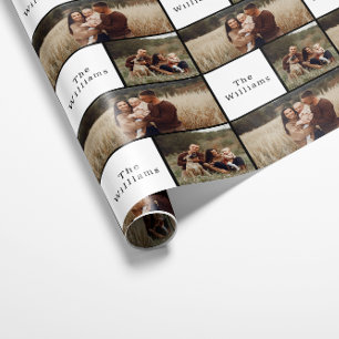 Moderne Boho Kerstmis Familie Fotocollage Cadeaupapier