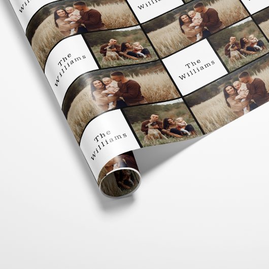 Moderne Boho Kerstmis Familie Fotocollage Cadeaupapier