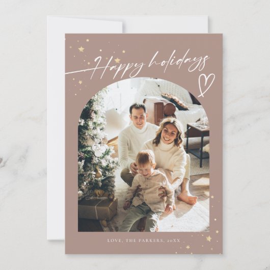 Moderne Boho Kerstmis Familie Fotocollage Feestdagenkaart (Voorkant)