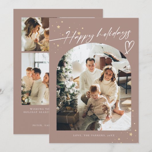 Moderne Boho Kerstmis Familie Fotocollage Feestdagenkaart (Voorkant / Achterkant)
