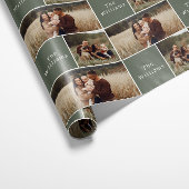 Moderne Boho Kerstmis | Groene Familie Fotocollage Cadeaupapier