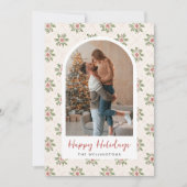 Moderne Boho Kerstvakantie Patroon Boog Foto Feestdagenkaart (Voorkant)