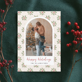 Moderne Boho Kerstvakantie Patroon Boog Foto Feestdagenkaart