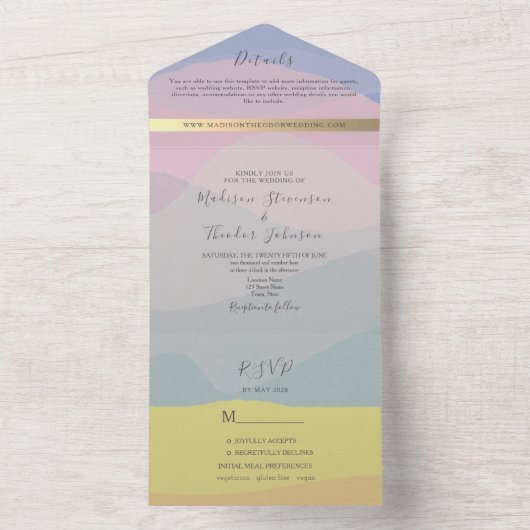 Moderne Boho Kleurrijke Fotobruiloft All In One Uitnodiging (Binnen)