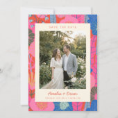 Moderne Boho Kleurrijke Rode Bloem Foto Bruiloft Save The Date (Voorkant)