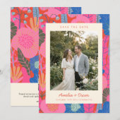 Moderne Boho Kleurrijke Rode Bloem Foto Bruiloft Save The Date (Voorkant / Achterkant)