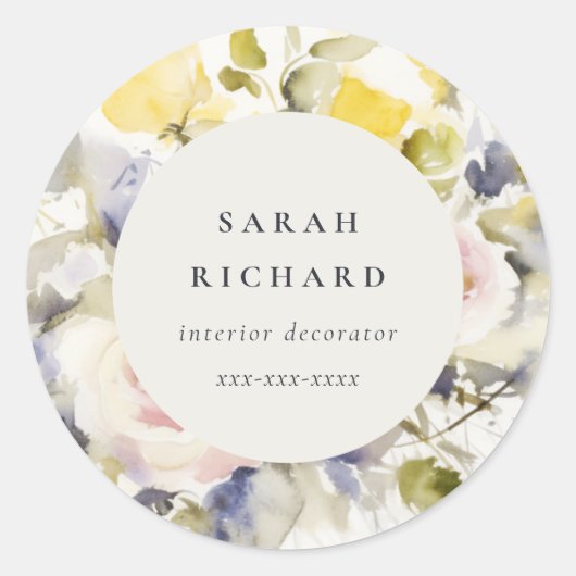 Moderne Boho Kleurrijke  Roos Bloemen Bedrijf Ronde Sticker (Voorkant)