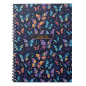 Moderne Boho Kleurrijke Vlinders Patroon Naam Notitieboek (Voorkant)