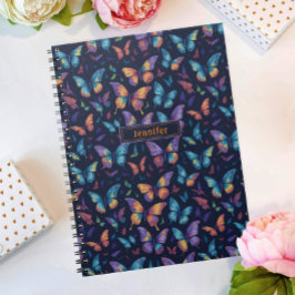 Moderne Boho Kleurrijke Vlinders Patroon Naam Notitieboek