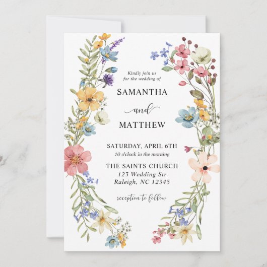 Moderne Boho Kleurrijke Wildflower Bloemen Bruilof Kaart (Voorkant)
