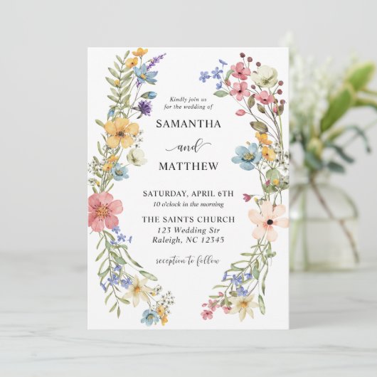 Moderne Boho Kleurrijke Wildflower Bloemen Bruilof Kaart (Staand voorkant)