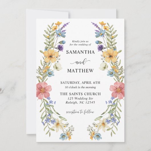 Moderne Boho Kleurrijke Wildflower Bloemen Bruilof Kaart (Voorkant)