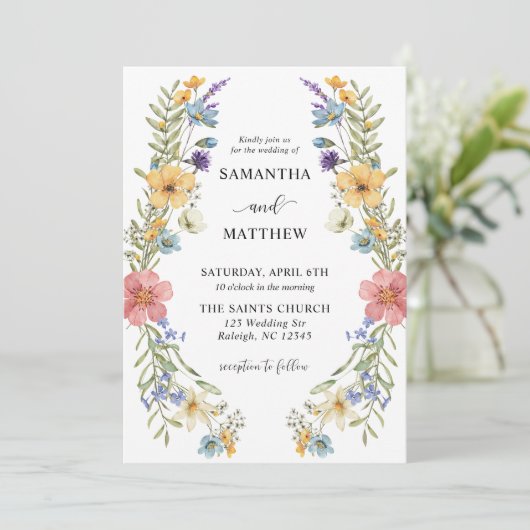 Moderne Boho Kleurrijke Wildflower Bloemen Bruilof Kaart (Staand voorkant)