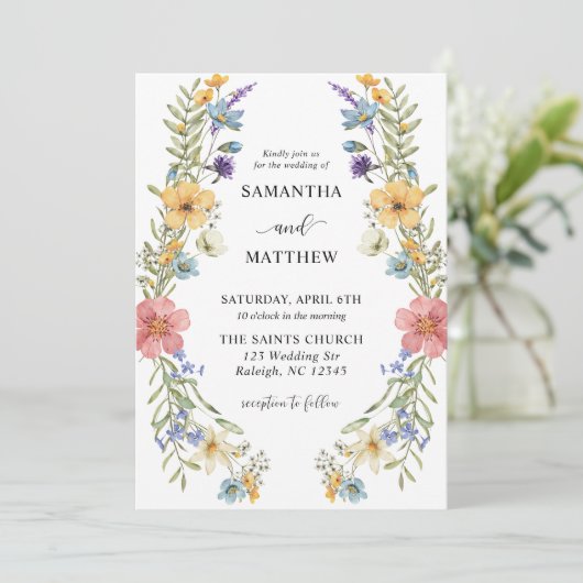 Moderne Boho Kleurrijke Wildflower Bloemen Bruilof Kaart (Staand voorkant)