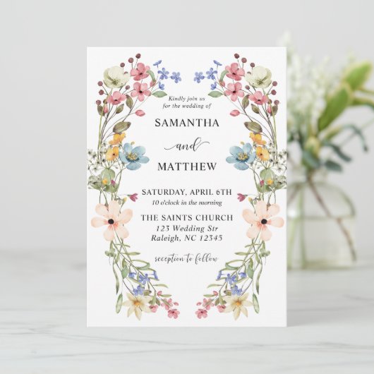 Moderne Boho Kleurrijke Wildflower Bloemen Bruilof Kaart (Staand voorkant)