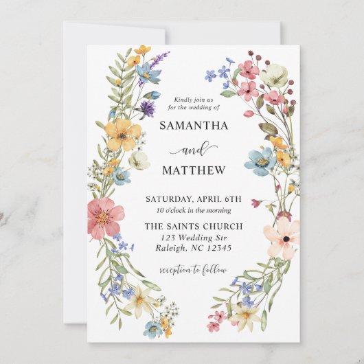 Moderne Boho Kleurrijke Wildflower Bloemen Bruilof Kaart (Voorkant)