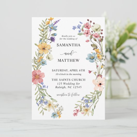 Moderne Boho Kleurrijke Wildflower Bloemen Bruilof Kaart (Staand voorkant)