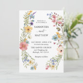 Moderne Boho Kleurrijke Wildflower Bloemen Bruilof Kaart (Staand voorkant)