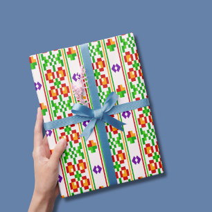 Moderne Boho Kruissteek Naadloos Folk Patroon Cadeaupapier