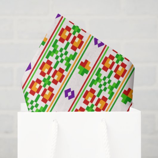 Moderne Boho Kruissteek Naadloos Folk Patroon Tissuepapier (Cadeauzakje)