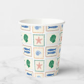 Moderne Boho Kust Pastel Schelp Patroon Papieren Bekers (Links)