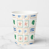 Moderne Boho Kust Pastel Schelp Patroon Papieren Bekers (Rechts)