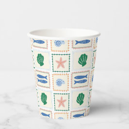 Moderne Boho Kust Pastel Schelp Patroon Papieren Bekers