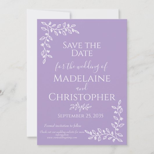 Moderne Boho Lavendel Botanische Fotobruiloft Save The Date (Voorkant)