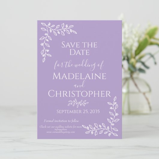 Moderne Boho Lavendel Botanische Fotobruiloft Save The Date (Staand voorkant)