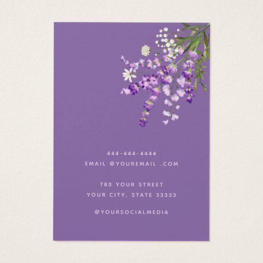 Moderne Boho lavendel floral oorbel display kaart (Achterkant)