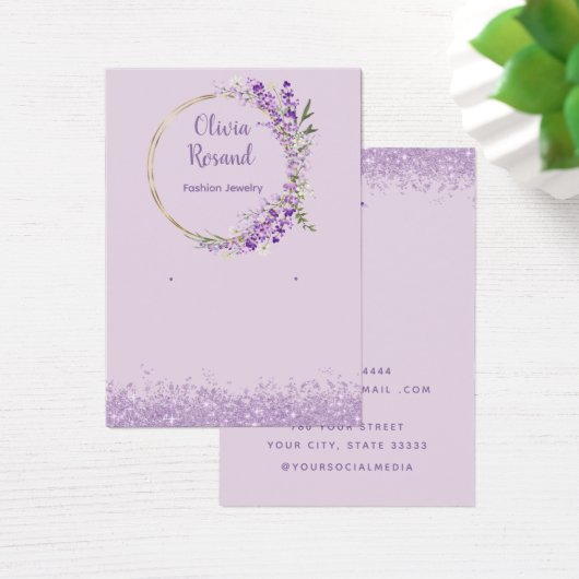 Moderne Boho lavendel floral oorbel display kaart (Bureau)