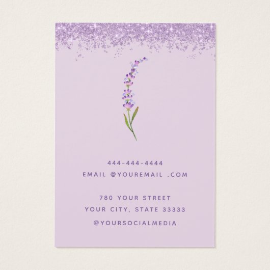 Moderne Boho lavendel floral oorbel display kaart (Achterkant)