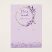 Moderne Boho lavendel floral oorbel display kaart (Voorkant)