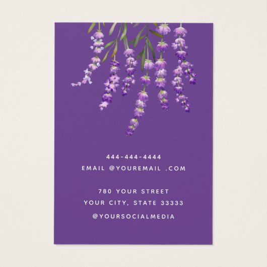 Moderne Boho lavendel floral oorbel display kaart (Achterkant)