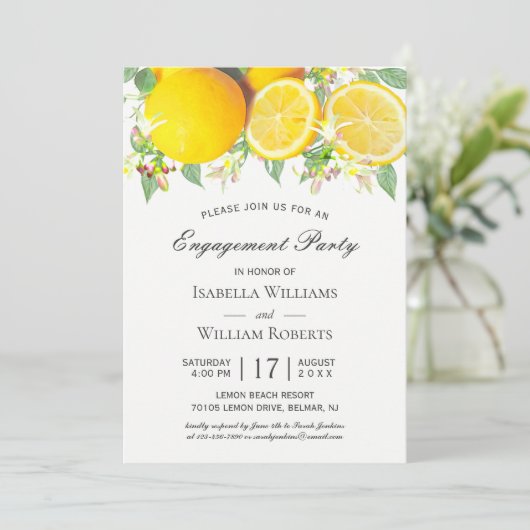 Moderne Boho Lemon rustieke verlovingsfeest Kaart (Staand voorkant)